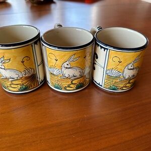 L'ETRURIA CORTONA "Wild Hare"‎ HAND PAINTED CERAMIC MUGS ITALY VINTAGE SET